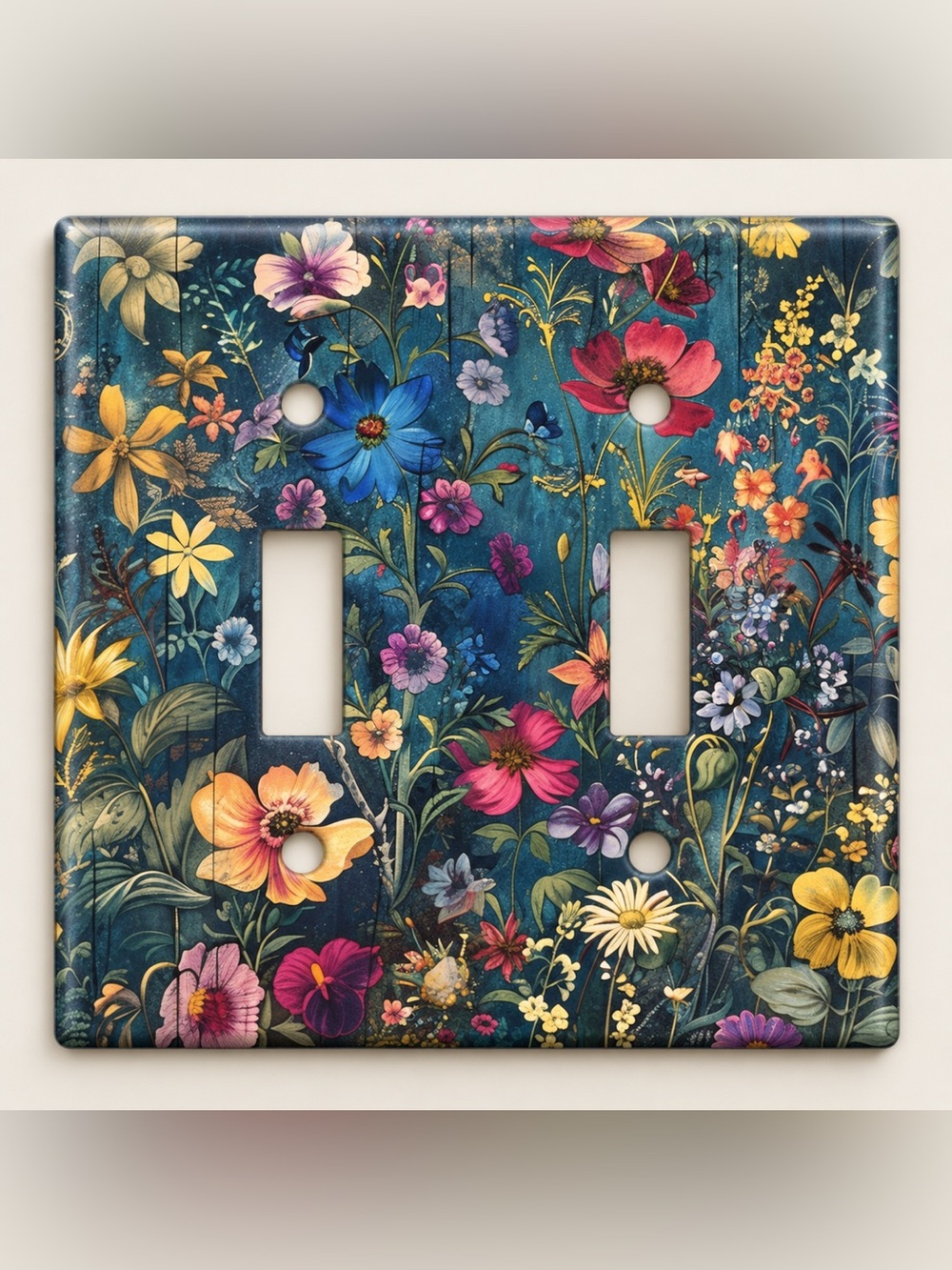 Handmade Colorful Wildflower Floral Double Toggle Light Switch Cover Plate